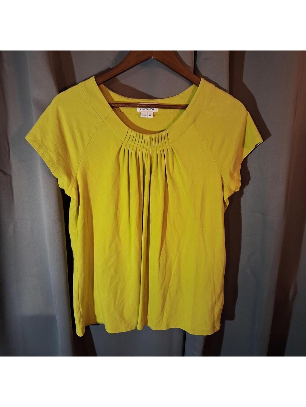 Chaus Women's Medium Yellow Pleated Front Short Sleeve Top